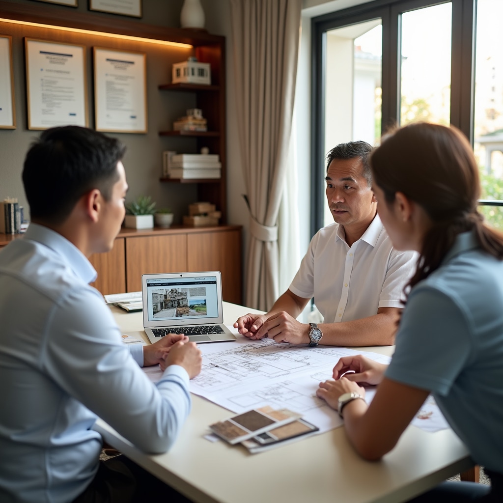 Licensed contractor discussing renovation plans with homeowner during consultation meeting