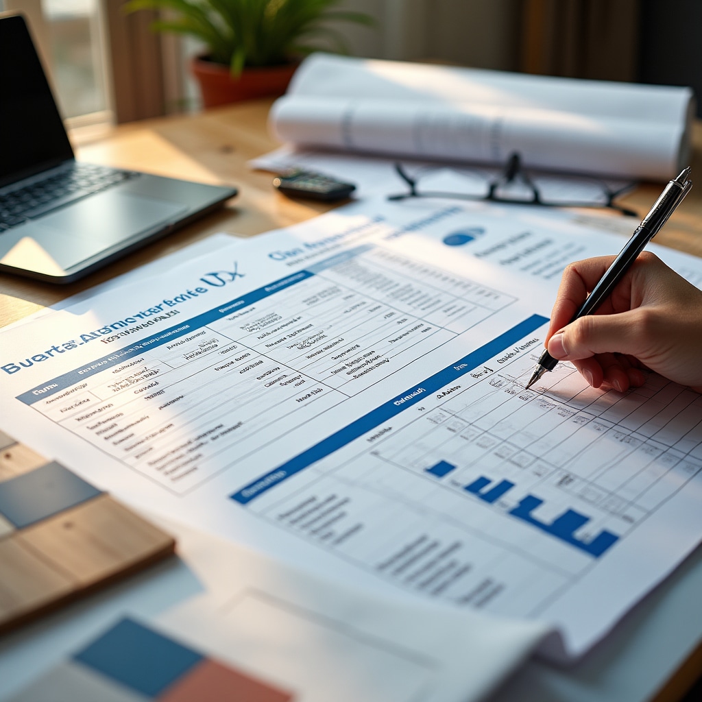 Detailed renovation estimate documents with architectural drawings and material specifications